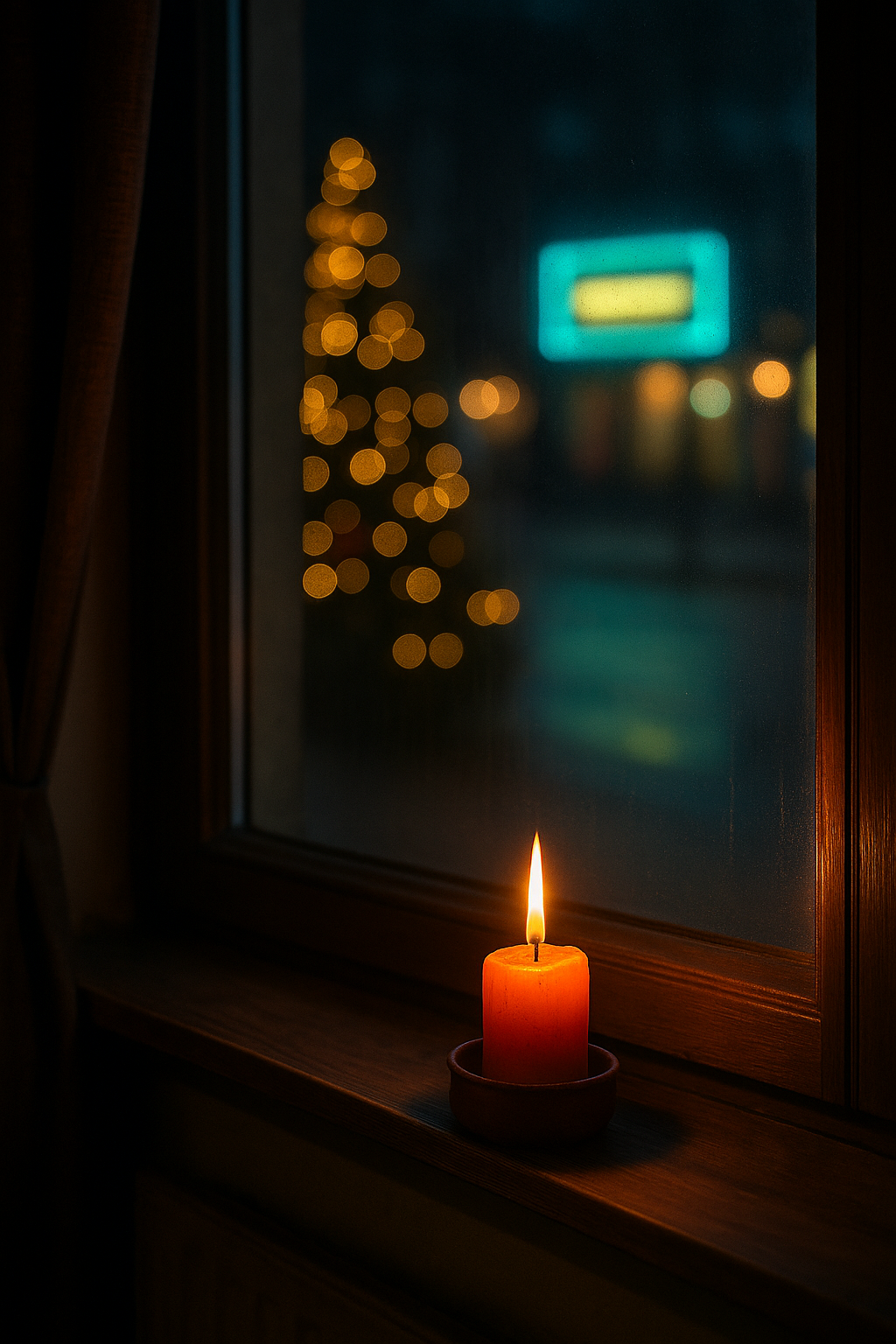 Kerze auf der Fensterbank