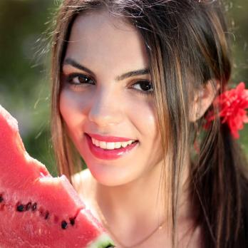frau, wassermelone, sommer, natur, schöne, glücklich