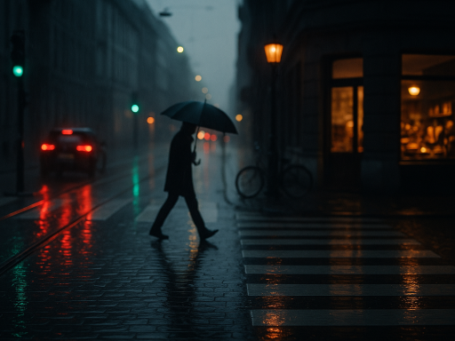 Strassenbild im Regen